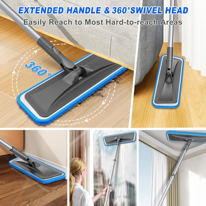 BPAWA Microfiber Mops for Hardwood Floor Cleaning - Flat Floor Mop with 4 Washable Pads for Laminate Wood Tile Vinyl Home Kitchen Bathroom - 59" Adjustable Handle - Image 4